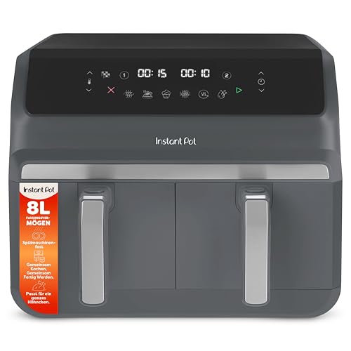 ⚡ BLITZDEAL (-52%) Instant Pot - Vortex Dual Trüffelgrau-Heißluftfritteuse - Groß, 8 l, Familiengröße, zweifach, doppelte 4-l-Körbe, 8 in 1 - Dörren, Grillen, Backen, Braten, Antihaftbeschichtung, Spülmaschinenfest