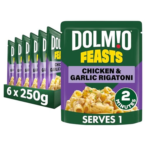 Dolmio Feasts Chicken & Garlic Rigatoni ready in 2 minutes Pasta Instant Meal Pouch serves 1 - multipack 6x 250g