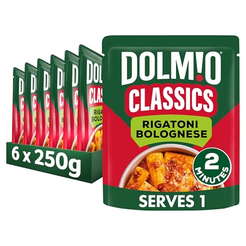 Dolmio Classics Pasta Rigatoni Bolognese ready in 2 minutes Instant Pasta Meal Pouch serves 1 - multipack 6x 250g