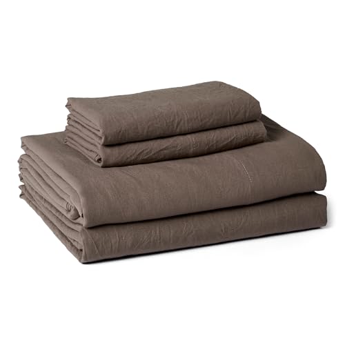 Amazon Basics Brushed Microfiber Sheet Set, Extra Soft with Natural Texture, Breathable, Elastic Band, Machine Washable, Oeko-TEX Certified, 4-Piece, Queen, Brown