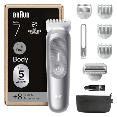 🔥 STARKER PREIS (-50%) Braun Bodygroomer Series 7, Kabelloser Körperrasierer Herren, BG7555, Grau