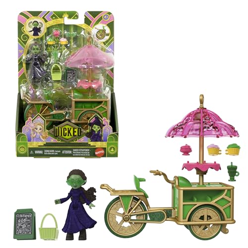 Mattel Universal Pictures’ Wicked Emerald City Dessert Cart Toy with Cart & Elphaba Small Doll & 7 Accessories, Inspired