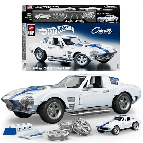 Mattel Brick Shop Hot Wheels Elite Series Building Set, Corvette Grand Sport with 918 Pieces, Realistic Details and Custom Decals, Adult Collectors and Kids Ages 10+