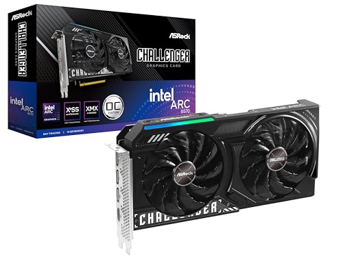 ASRock Intel Arc B570 Challenger 10GB OC GDDR6 Graphics Card, 2600 MHz GPU, 19 Gbps Memory, Dual Fan, Metal Backplate, HDMI 2.1a, DisplayPort 2.1, 0dB Cooling