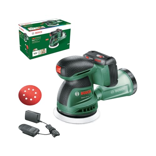 (-25%) Bosch Akku-Exzenterschleifer EasyOrbit 18V-10 (Schleifen von kleinen bis mittelgroßen Holzoberflächen sowie lasierten und lackierten Oberflächen; Durchmesser: 125 mm; Akku 2.0Ah und Ladegerät)