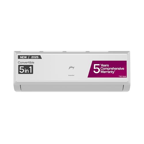 Godrej 1.5 Ton 3 Star, 5 Years Comprehensive Warranty, AI Powered, 5-In-1 Convertible Cooling, Inverter Split AC (Copper, Model, Heavy duty cooling at