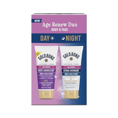 Gold Bond Age Renew Day & Night Duo Lotion Set for Body & Face, Gold Bond Crepe Corrector Lotion, Visibly Firms Skin & Gold Bond Retinol Overnight Lotion, Visibly Smooths Skin, 8.6 oz.