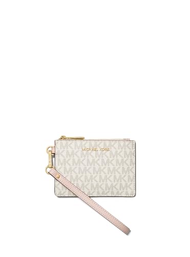 Michael Kors Jet Set Small Coin Purse, Gold-Tone Hardware/MK Signature Coated Twill/Vanilla/Soft Pink
