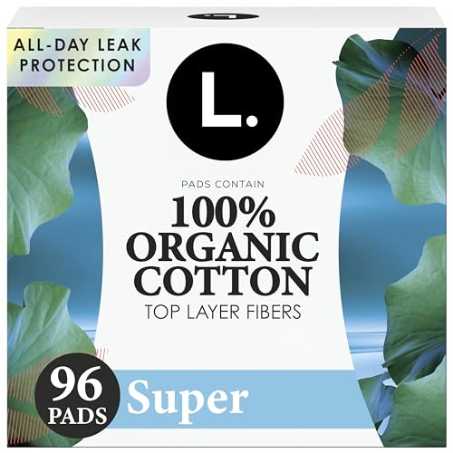L. Ultra Thin Pads for Women, Super Absorbency, Organic Cotton Top Layer, Unscented Pads with Wings, 96 Count (4 Packs of 24)