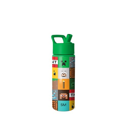 Simple Modern Summit Water Bottle with Straw Lid | Minecraft 18oz Stainless Steel Cup Insulated Tumbler for Girls, Boys, School | Minecraft Mashup
