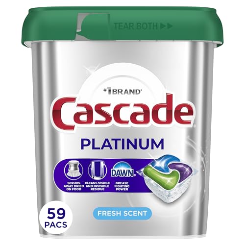 Cascade Platinum Dishwasher Pods, Dishwasher Detergent, Dish Detergent Soap, Fresh, 59 Count