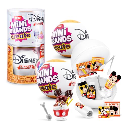 Mini Brands Create Disney Snacks Series 1 Capsule by ZURU, Licensed Mini Collectibles, Mystery Blind Packaging, DIY, Crafts, Resin Play, Novelty, Replica Food, NOT Edible, 8+ (2 Capsules)