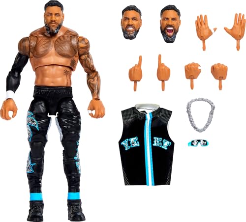 Mattel WWE Ultimate Edition Action Figure & Accessories Set, Jey USO 6-inch Collectible with Swappable Heads & Hands, 30 Articulation Points