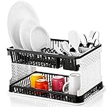 Plastic 2 Layer Foldable Kitchen Dish Drainer Organizer Storage Rack with Water Storing Tray 51 x 33 x 27 Centimeters Grey