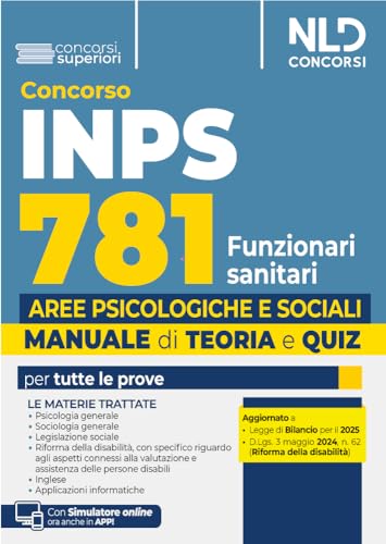 Concorso INPS 781 Funzionari sanitari - Specialisti aree Psicologiche e Sociali. Teoria + quiz