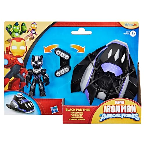 IRON MAN AND HIS AWESOME FRIENDS Marvel Black Panther Plane Action Figure & Toy Vehicle, 3-Inch (7.6 CM) Super Hero Toys for Kids, Ages 3+