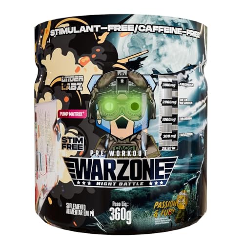 Under Labz Warzone Night Battle – Pré-Treino (360g) em Pó | Aumento de Energia, Foco e Resistência – Fórmula Noturna – 30 Porções (Único, Sabor: Passion Fury)