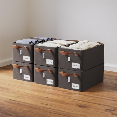 BOXJOY 6 Pcs Wardrobe Cloth Organizer for Storage Box with Label Card & Holder | Foldable Clothes Organiser with Steel Frame & Handle | Smart Jeans Ka