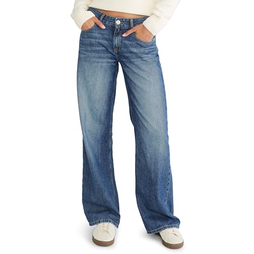 AEROPOSTALE Women's Baggy Wide Leg Dark Wash Clean Jean, Sassafras1
