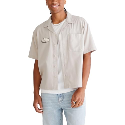 AEROPOSTALE Men's Short Sleeve Mechanic Shirt, Grey
