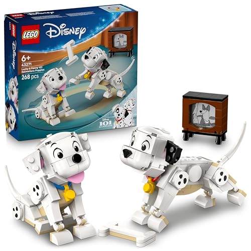 LEGO ǀ Disney Lucky & Penny 101 Dalmatians Puppies Toy - Play & Display Animal Figures with Movable Heads, Legs & Tails - incl. a Bone and TV - Gift for 6+ Year Old Girls 43271