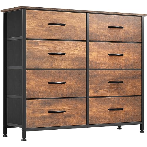 YITAHOME 8 Drawers Fabric Dresser, Furniture Storage Tower Cabinet, Organizer for Bedroom, Living Room, Hallway, Closet, Sturdy Steel Frame, Wooden Top, Easy-to-Pull Fabric Bins