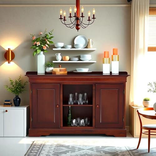 Royaloak Texas American Wooden Side Board | Solid Wood Veneer | Beveled Top Design | Ample Storage | Telescopic Channels | Wooden Knobs | Classic Desi