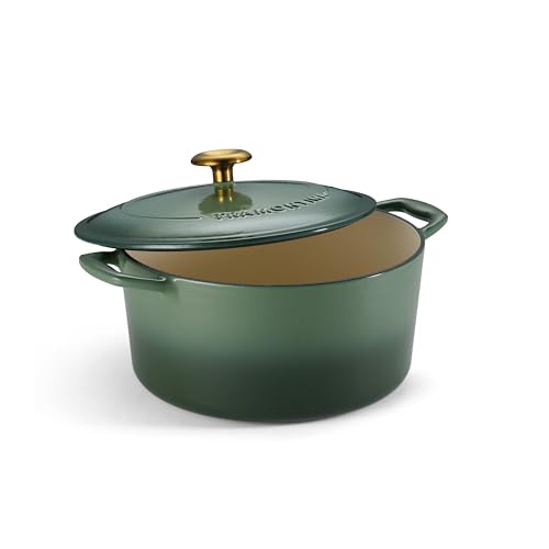 Tramontina Bestow Enameled Cast Iron Dutch Oven Pot with Lid, Round 5.5-quart, Cactus (Gold Knob)