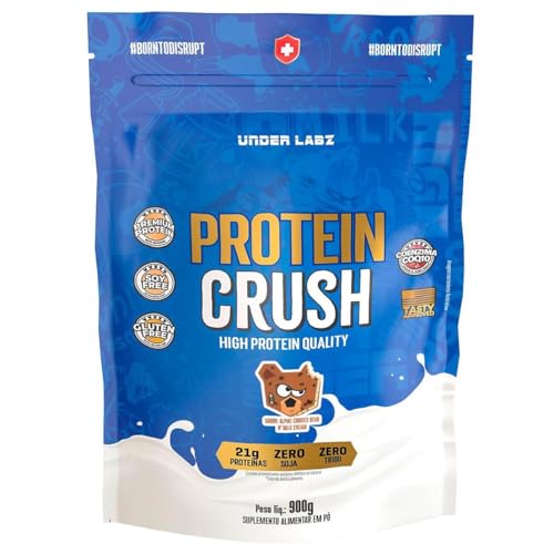 Under Labz Protein Crush 900g Alpine Cookies Milk Cream | Proteína concentrada e isolada do soro do leite com 21g de proteína por dose para recuperação e hipertrofia.