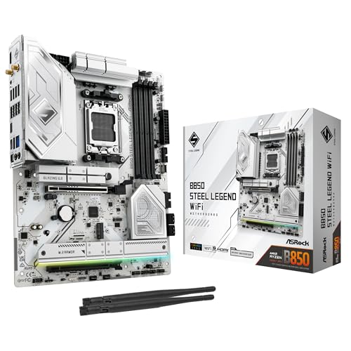 ASRock AMD B850 Steel Legend WiFi 7 Socket AM5 Ryzen 9000, 8000 and 7000 Series DDR5 up to 8000+ (OC) MHz 256GB ATX Motherboard M.2 SATA3 6.0 Gb/s PCIe 5.0 1 HDMI