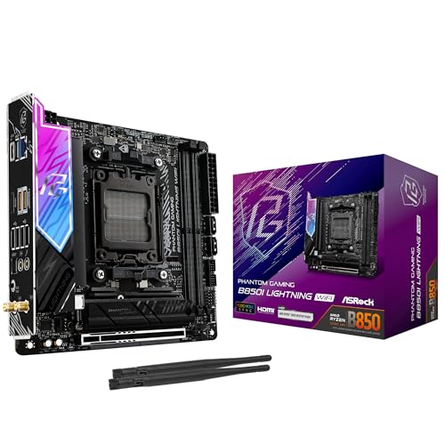 ASRock AMD B850i Lightning WiFi 6E Socket AM5 Ryzen 9000/8000/7000 Series DDR5 8200+ (OC) MHz 128GB Mini ITX Motherboard M.2 SATA3 6.0 Gb/s PCIe 5.0 B850 BIOS Flashback