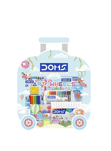 Art On Wheels Assorted Stationery Items Kit+Plastic Crayons 28 Shades Round Tin Gift Pack Combo| Easy to Carry| A Fine Birthday Gift for Children