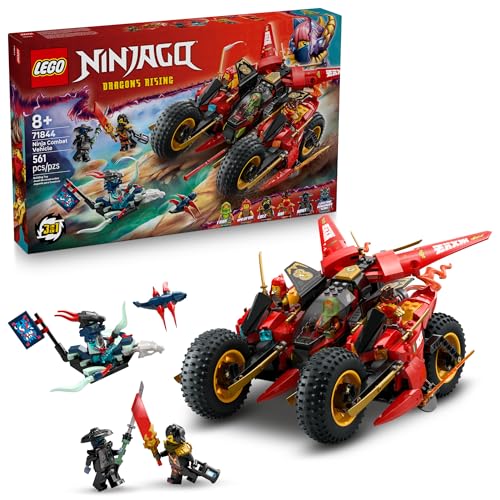 LEGO NINJAGO Ninja Combat Vehicle - 3 in 1 Building Toy - Dragons Rising Play Set for Boys & Girls, Ages 8+ - Model Building Kit for Kids W/6 Ninja Toy Minifigures - Gift Idea for Birthdays - 71844