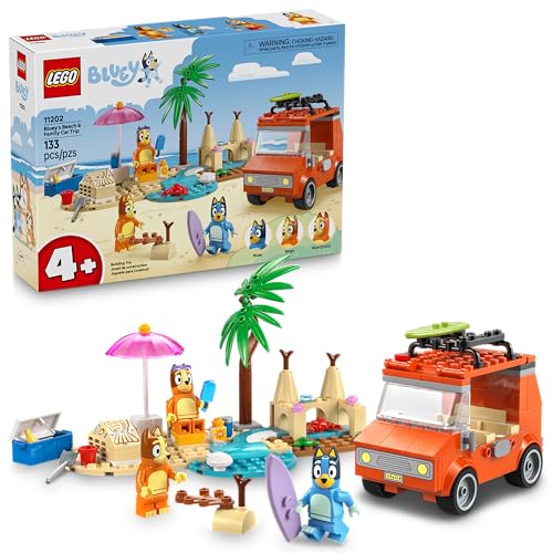 LEGO Bluey: Bluey’s Beach & Family Car Trip - Toddler Learning Toy for Kids 4+ - Includes Bluey, Bingo, and Mum Minifigures - Birthday Gift for Boys and Girls, Ages 4+ - 11202