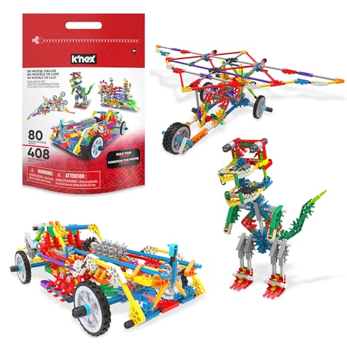 Basic Fun K'NEX Deluxe Building Set – 408 Piece STEM Kit with 80 Model Ideas & Storage Bag – Educational Construction Toy for Kids Aged 7+