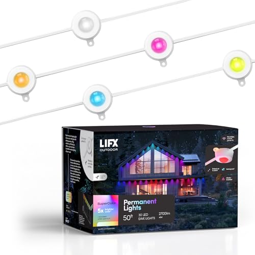 LIFX 50ft Outdoor Permanent Smart Lights, RGBW LED Strip with Supercolor, Wi-Fi Enabled, Cuttable & Extendable, App & Voice Control, Alexa/Google/Apple Compatible, IP67 Weatherproof, LFXSL50-30/LED
