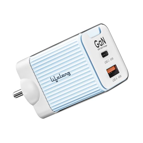 Lifelong Electronics 45W Super Fast GaN Charger PD Technology | 1 USB A + 1 Type C Port | iPhone 17/16/15/14 (Including Pro Max), Android, Samsung | L