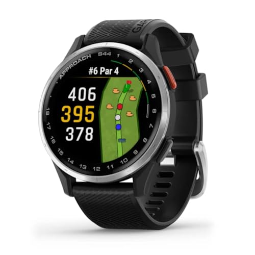 Garmin Approach® S44, Essential Golf GPS Smartwatch, AMOLED Display, On-Course Features, Silver Aluminum Bezel with Black Silicone Band