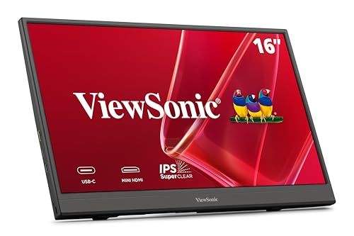 ViewSonic VA1653 16 Inch 1080p FHD IPS Portable Monitor with Eye Care, Built-in Stand, USB C, Mini HDMI, and Protective Case External Second Screen for Laptops, PC, Mac, and Gaming Consoles