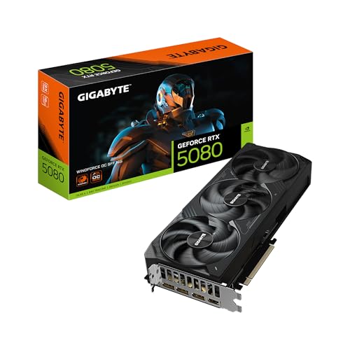 GIGABYTE GeForce RTX 5080 WINDFORCE OC SFF 16G Graphics Card, WINDFORCE Cooling System, 16GB 256-bit GDDR7, GV-N5080WF3OC-16GD Video Card...