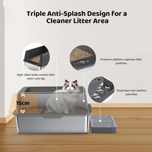 🔥 SELTEN SO GÜNSTIG (-43%) Gimars XL Katzenklo aus Metall, große Katzentoilette Edelstahl 35L mit Schaufel & Matte, Robuste Metall Katzenklo, Edelstahl Katzenklo für große & mittelgroße Katzen
