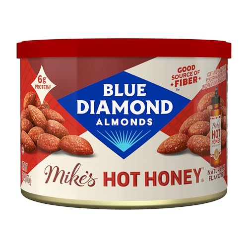 Blue Diamond Almonds, Made with Mike’s Hot Honey Infused with Chilies For a Perfect Sweet and Spicy Snack Nut Combination, 6oz. Can