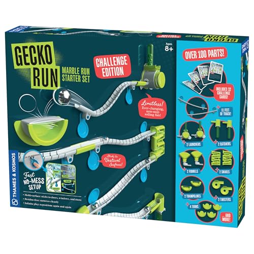Gecko Run Marble Run Challenge Edition by Thames & Kosmos | Vertical Marble Run w/Flexible Tracks, No-Mess Setup | Challenge Cards for a Head-to-Head Engineering Design Game for Teams or Solo Play