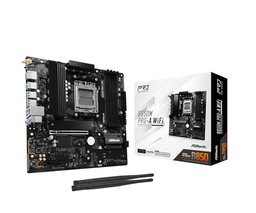 ASRock AMD B850M Pro A WiFi 6E Socket AM5 Ryzen 9000/8000/7000 Series DDR5 8000+ (OC) MHz 256GB Micro ATX Motherboard M.2 SATA3 6.0 Gb/s PCIe 5.0 BIOS Flashback 2.5G LAN