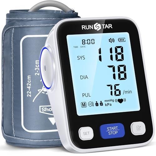 (-39%) RunStar Blutdruckmessgerät oberarm mit breiter Manschette (22 cm - 42 cm) für den Heimgebrauch, automatische digitale Blutdruckmessgerät mit Aufbewahrungstasche, 2 x 99 Lesespeicher