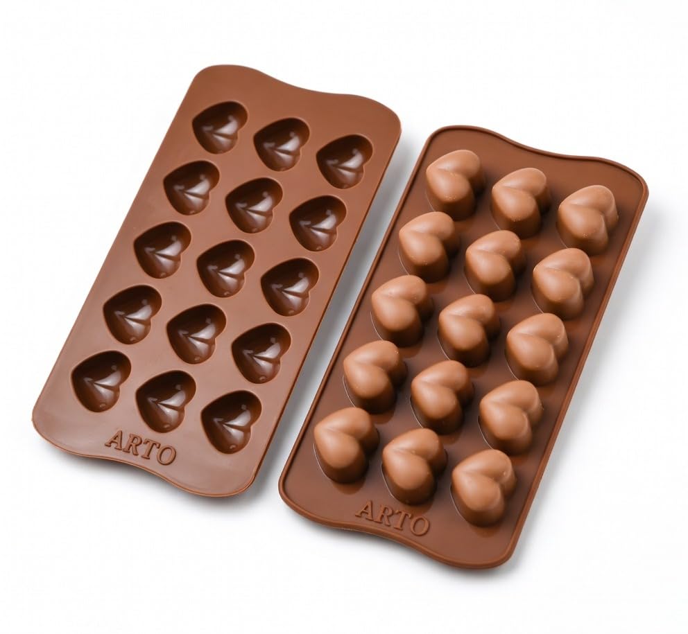 ARTO 15 Cavity Heart Chocolate Mold | Deep Brown Silicone Tray for DIY Valentine Gifts | Non-Stick Candy, Jelly & Baking Mould | Perfect for Home Busi