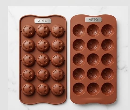 Arto 15-Cavity Smiley Face Silicone Chocolate Mould - Food Grade BPA Free Baking Tray for DIY Chocolates, Ice Cubes, Jelly, Soap & Cake Decoration | H