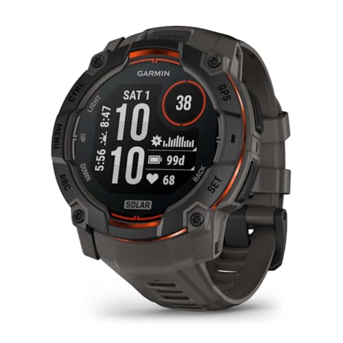 Garmin Instinct® 3 50mm, Solar Charged Display, Rugged Outdoor GPS Smartwatch, Metal-Reinforced Bezel, Built-in Flashlight, Charcoal