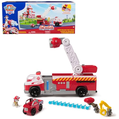 Paw Patrol Fire Rescue: Rapid Reload Fire Truck with Marshall Figure, Quick-Fire Launcher, Lights & Sounds, Kids Toys for Boys & Girls Ages 3 and Up