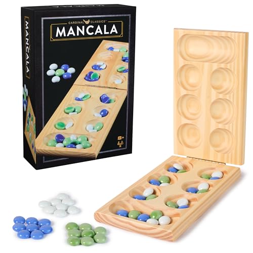 Spin Master Games, Cardinal Classics, Mancala, Classic Strategy Board Game with Folding Wood Board, Mancala Set for Beginners & Experts, for Adults & Kids, 2 Players, for Ages 8 & Up